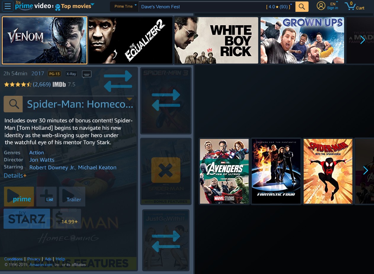 Amazon Prime Video Prime Time mini-sliders.