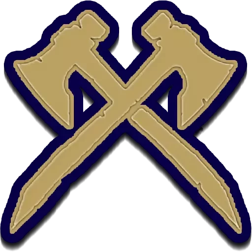 Low res friendly icon of 2 crossed axes in  yellow & blue with vignette & drop shadow.