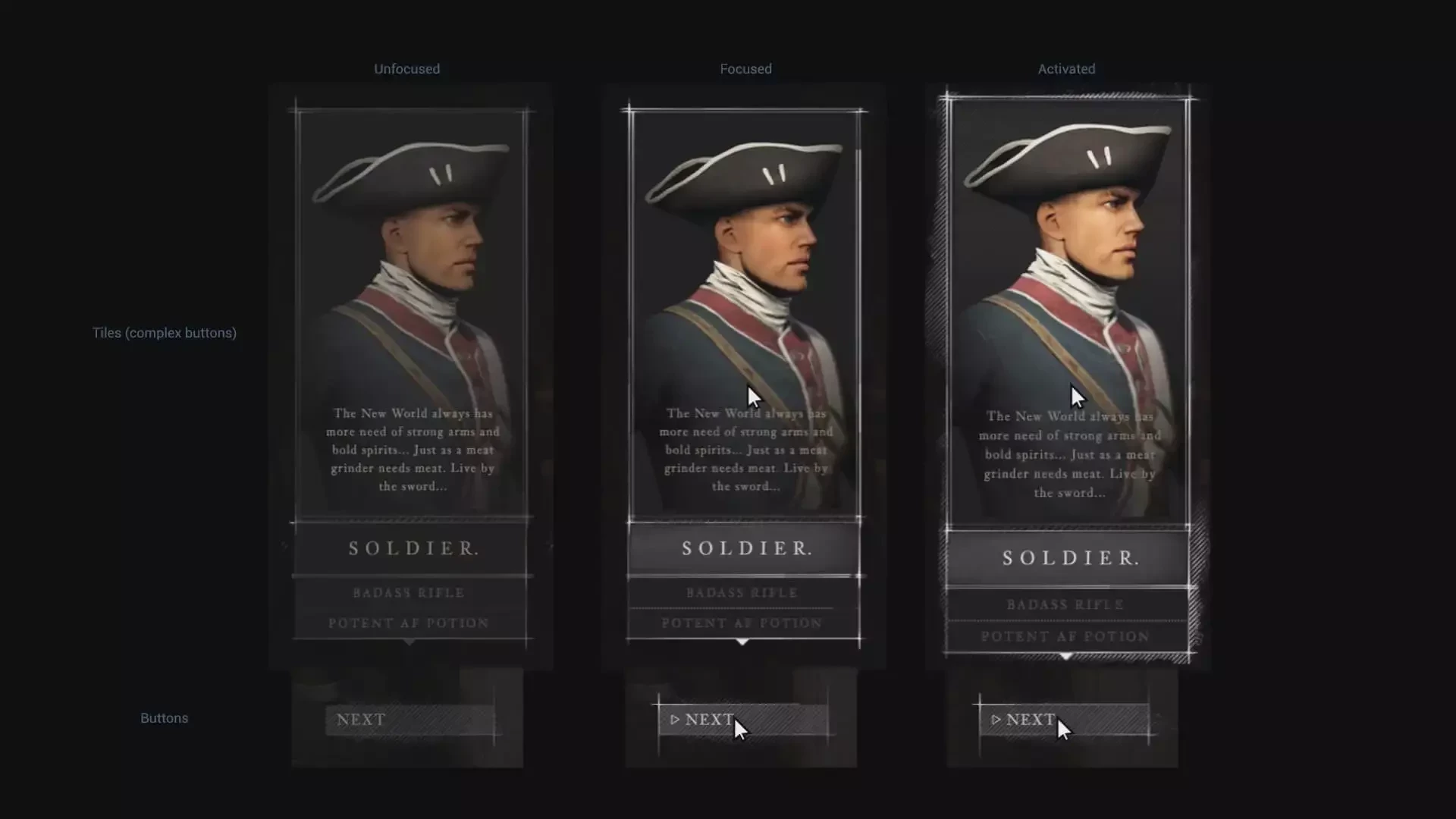 3 Second Video: 3 cards of the late 16th US century soldiers with caps.