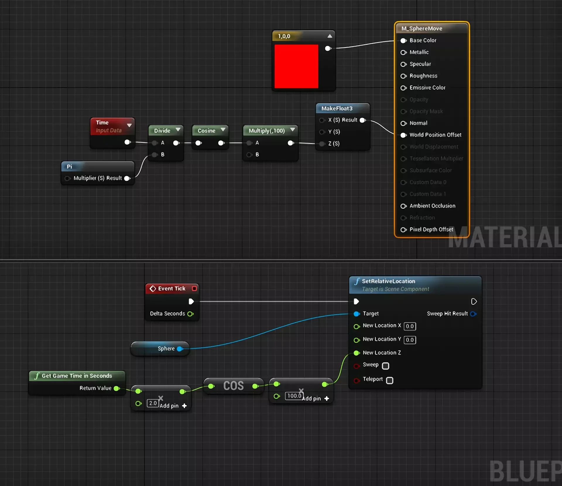 UE4 Blueprints screencap vs UE4 Mat Animation screencap