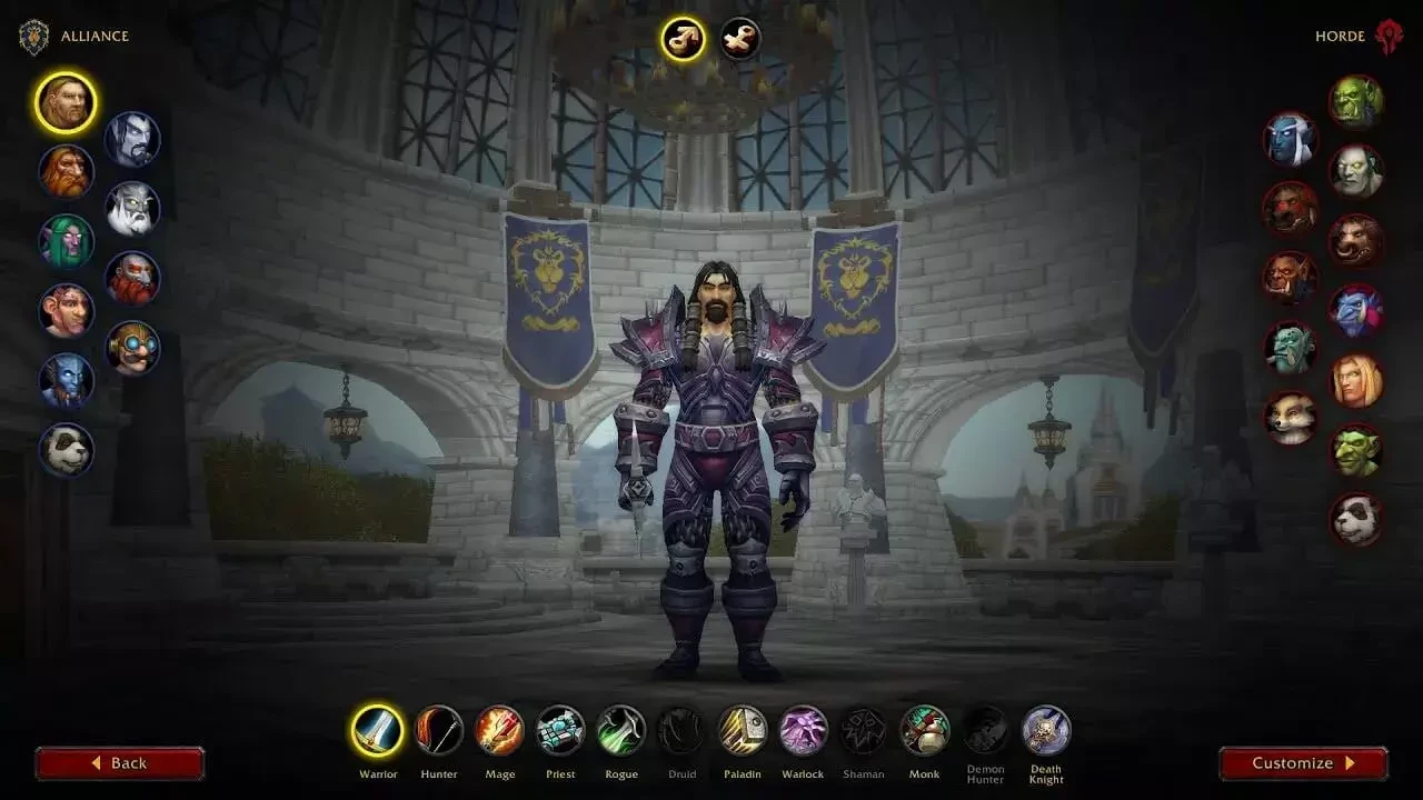 World of Warcraft character creation screen (in 2021).